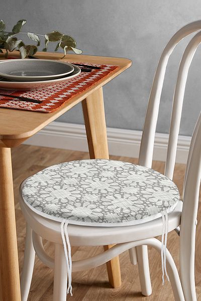 Realhomes Gray Denim Patterned Sun Motif Modern Round Zippered Chair Cushion