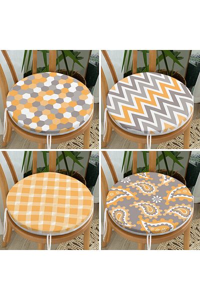 Realhomes Set of 4 Special Design Digital Printed Round Zippered Chair Cushions