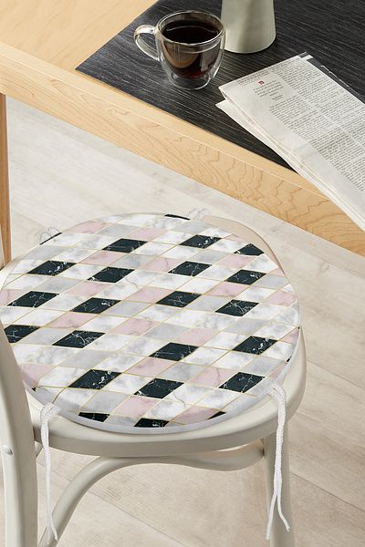 Realhomes Diamond Patterned Special Design Round Zippered Chair Cushion with Marble Background