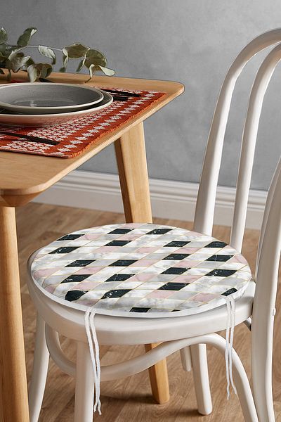 Realhomes Diamond Patterned Special Design Round Zippered Chair Cushion with Marble Background