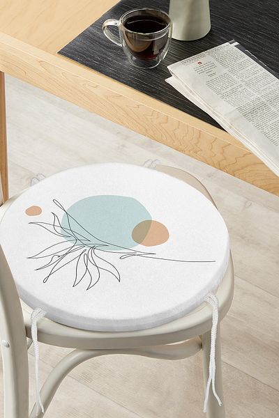 Realhomes Thin Leaf Patterned Round Zippered Chair Cushion on White Background