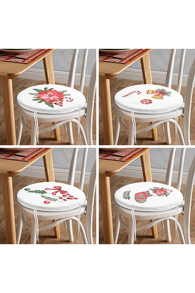 Realhomes 4-Piece Flower & Candy Designed Digital Printed Modern Round Zippered Chair Cushion Set