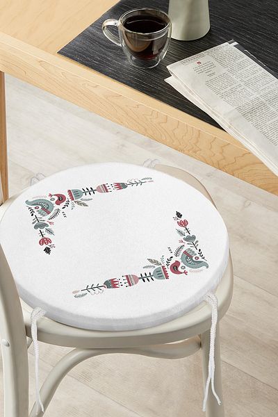 Realhomes Special Design Bird & Flower Motif Digital Printed Modern Round Zippered Chair Cushion