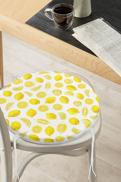 Realhomes Lemon Patterned 3D Digital Printed Round Zippered Chair Cushion