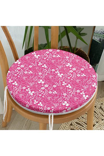 Realhomes Colorful Floral Patterned Digital Printed Modern Round Zippered Chair Cushion on the Floor