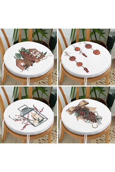 Realhomes 4-Piece Digital Printed Modern Round Zippered Chair Cushion Set with Cone & Candlestick Design