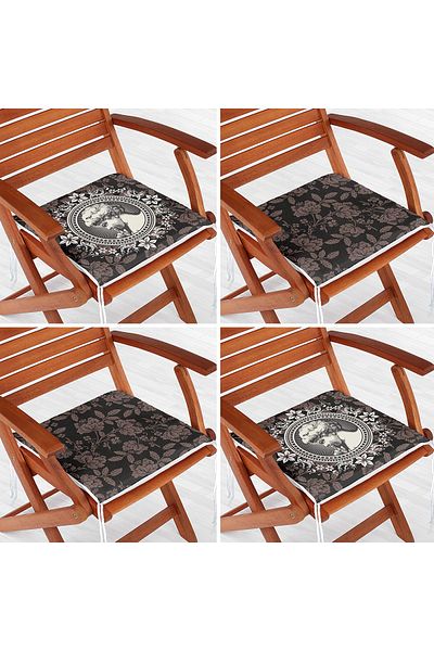 Realhomes Set of 4 Dark Colored Ethnic Designed Digital Printed Modern Zippered Chair Cushions
