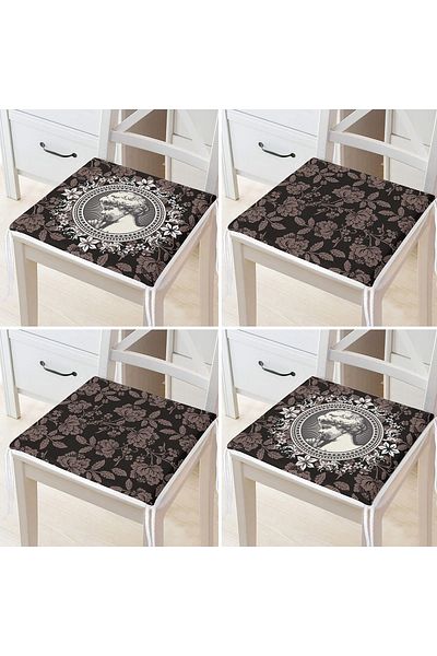 Realhomes Set of 4 Dark Colored Ethnic Designed Digital Printed Modern Zippered Chair Cushions