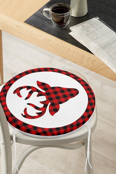 Realhomes Modern Plaid Deer Pattern Digital Printed Round Zippered Chair Cushion