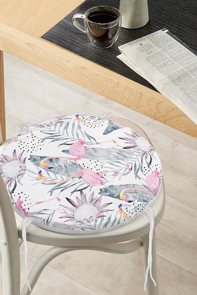 Realhomes Flamingo Patterned Digital Printed Round Zippered Chair Cushion