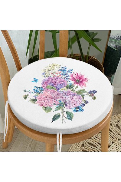 Realhomes Lilac Color Bunch Lily Motif Round Zippered Chair Cushion