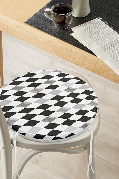 Realhomes Black White Gray Diamond Shaped Round Zippered Chair Cushion