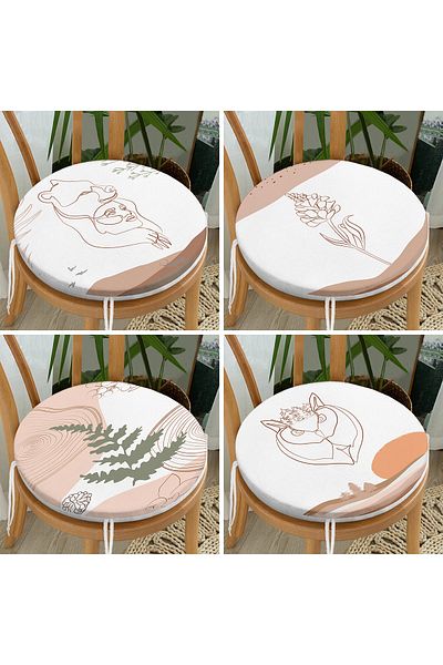 Realhomes 4-Piece Modern Round Zippered Chair Cushion Set with Onedraw Drawing on Colorful Floor