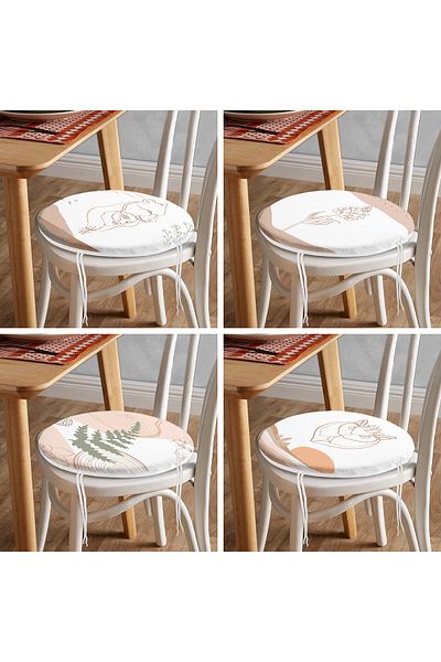 Realhomes 4-Piece Modern Round Zippered Chair Cushion Set with Onedraw Drawing on Colorful Floor