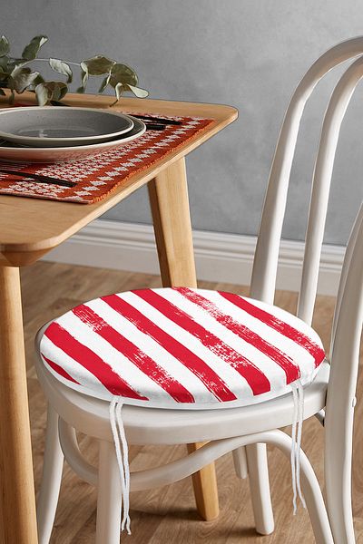 Realhomes Modern Round Zippered Chair Cushion with Red Striped Motif