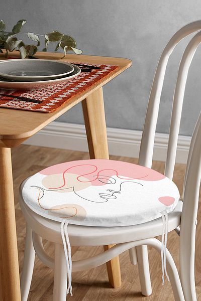 Realhomes Special Designed Modern Round Zippered Chair Cushion with Red Striped Portrait Drawing