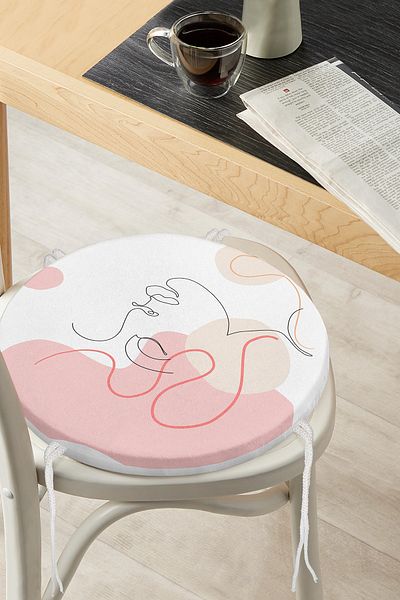 Realhomes Special Designed Modern Round Zippered Chair Cushion with Red Striped Portrait Drawing