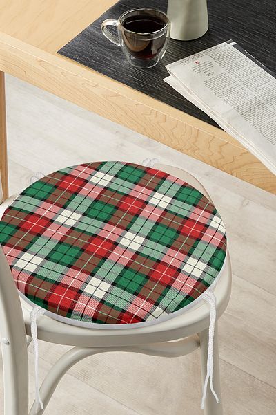 Realhomes Green Red White Plaid Patterned Modern Round Zippered Chair Cushion
