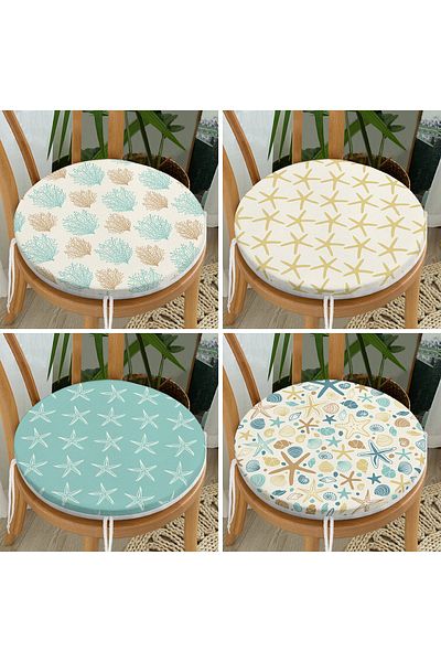 Realhomes 4-Piece Starfish Motif Digital Printed Modern Round Zippered Chair Cushion Set