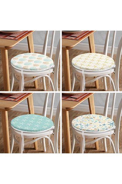 Realhomes 4-Piece Starfish Motif Digital Printed Modern Round Zippered Chair Cushion Set