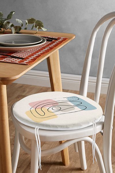 Realhomes Digital Printed Modern Round Zippered Chair Cushion with Onedraw Drawing on Colorful Background