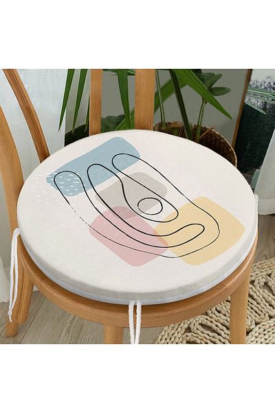 Realhomes Digital Printed Modern Round Zippered Chair Cushion with Onedraw Drawing on Colorful Background