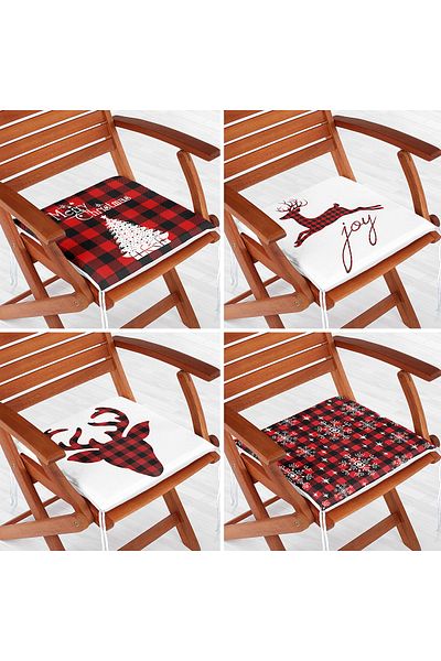 Realhomes Set of 4 Plaid Floor Christmas Patterned Zippered Chair Cushions