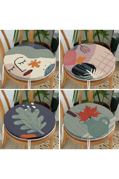 Realhomes Set of 4 Bohemian Designed Digital Printed Round Zippered Chair Cushions