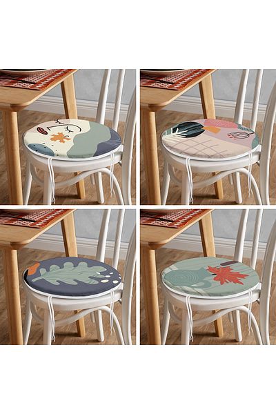 Realhomes Set of 4 Bohemian Designed Digital Printed Round Zippered Chair Cushions