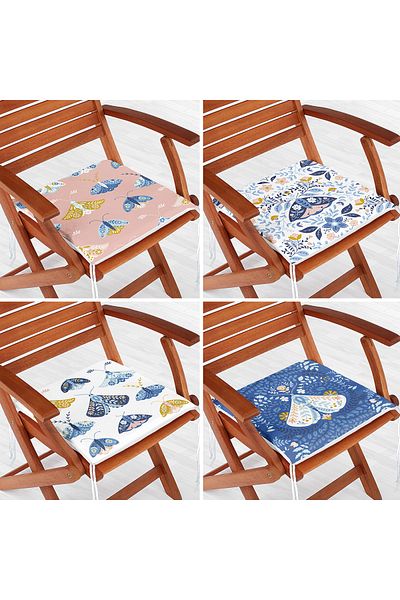 Realhomes 4-Piece Butterfly Special Designed Digital Printed Modern Zippered Chair Cushion Set