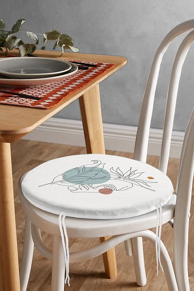Realhomes Round Zippered Chair Cushion with Leaf Pattern on Portrait Drawing
