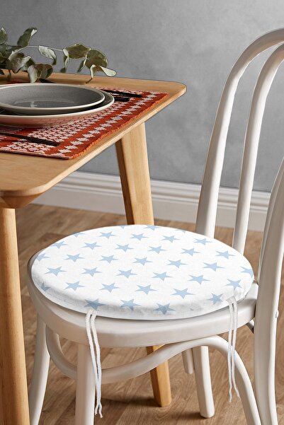 Realhomes Світло-блакитна зірка з цифровим принтом, кругла подушка для стільц...