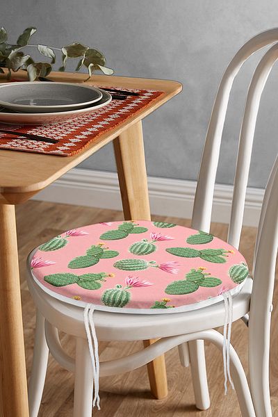 Realhomes Digital Printed Modern Round Zippered Chair Cushion with Cactus Pattern on Colorful Floor