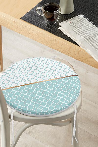 Realhomes Mint Green & White Ogea Patterned Digital Printed Modern Round Zippered Chair Cushion