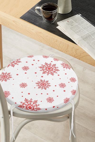 Realhomes Red Snow Patterned Special Designed Digital Printed Modern Round Zippered Chair Cushion