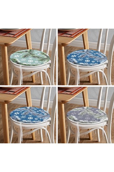 Realhomes 4-Piece Colorful Modern Round Zippered Chair Cushion Set with Snowflake Pattern on the Floor
