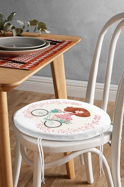 Realhomes Modern Bicycle Patterned Digital Printed Round Zippered Chair Cushion