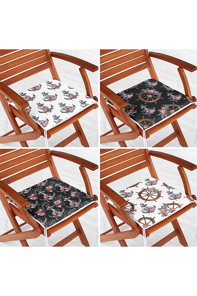 Realhomes 4-Piece Anchor & Rudder Special Designed Digital Printed Modern Zippered Chair Cushion Set