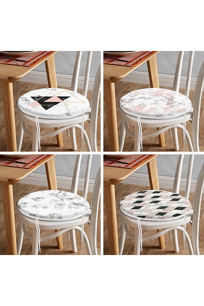 Realhomes Set of 4 Geometric Patterned Marble Floor Motif Round Zippered Chair Cushions
