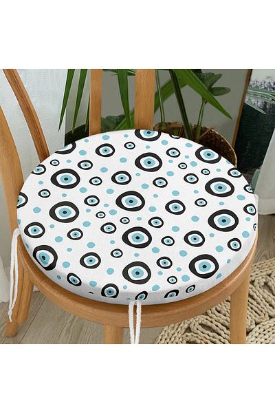Realhomes Special Designed Digital Printed Modern Round Zippered Chair Cushion with Evil Eye Bead Motif