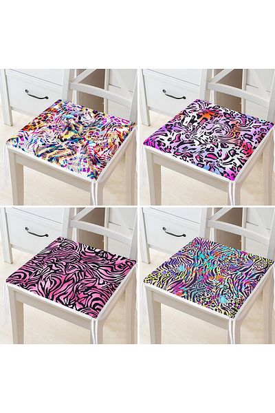 Realhomes Set of 4 Colorful Leopard Patterned Zippered Chair Cushions