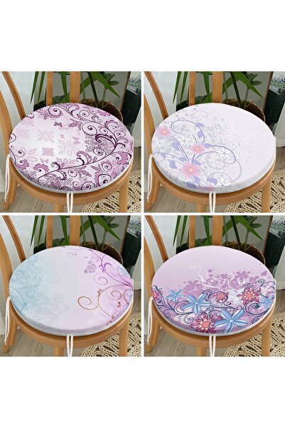 Realhomes 4'lü Sarmaşık Çiçekler Tasarımlı Yuvarlak Fermuarlı Sandalye Minder...