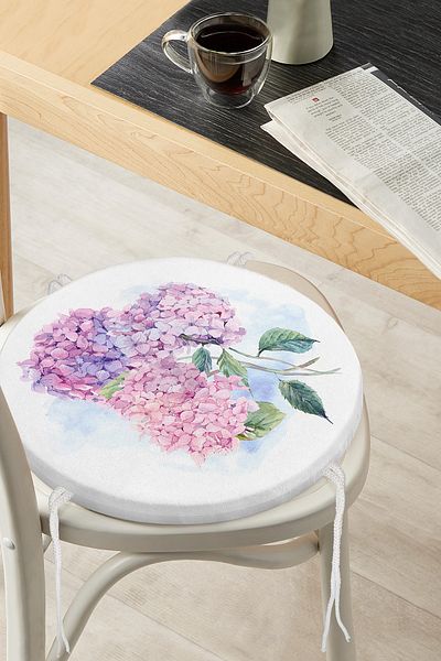 Realhomes Special Design Digital Printed Modern Round Zippered Chair Cushion with Hydrangea Flower Figure