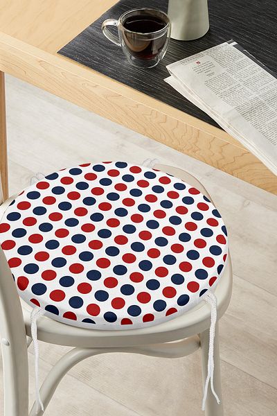 Realhomes Claret Red Navy Blue Polka Dot Digital Printed Modern Round Zippered Chair Cushion