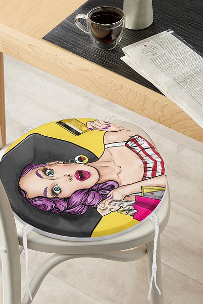 Realhomes Pop Art Illustrated Digital Printed Round Zippered Chair Cushion