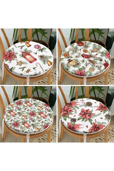 Realhomes 4-Piece Colorful Flower & Leaf Design Digital Printed Modern Round Zippered Chair Cushion Set