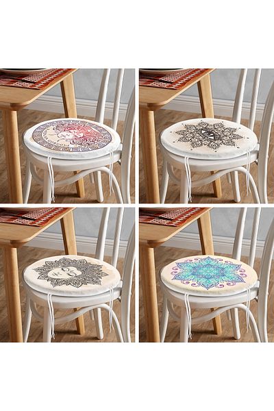 Realhomes Set of 4 Medusa Gorgon Special Design Digital Printed Round Zippered Chair Cushions