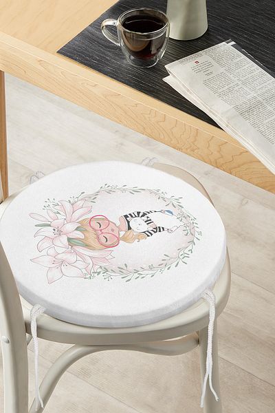 Realhomes Fashion Girl Digital Printed Modern Round Zippered Chair Cushion