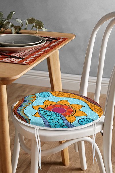Realhomes Ethnic Patterned - Digital Printed Modern Round Zippered Chair Cushion
