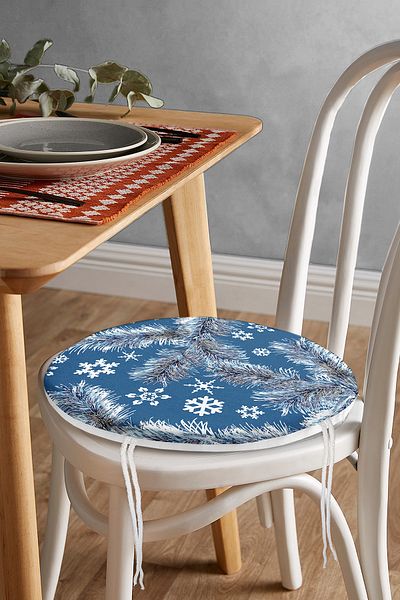 Realhomes Digital Printed Modern Round Zippered Chair Cushion with Snowflake Pattern on Colorful Floor